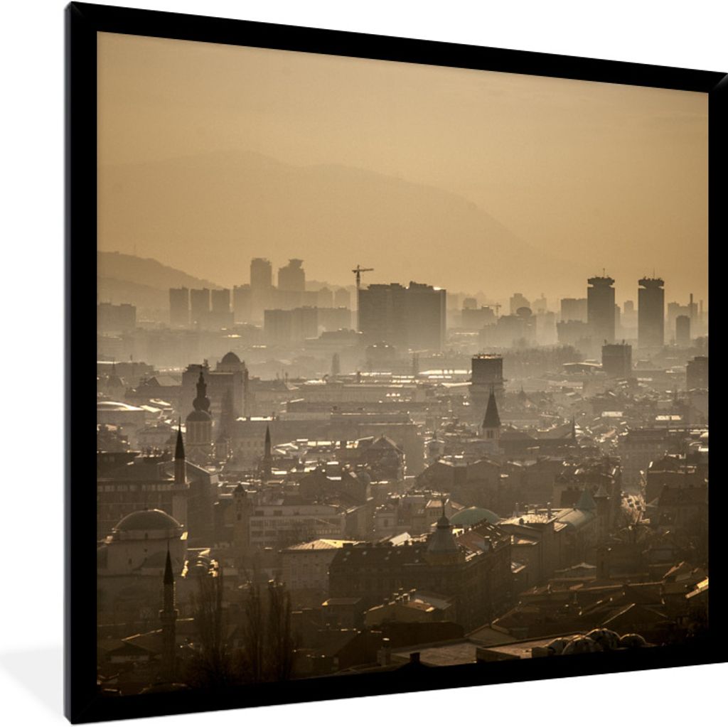 MuchoWow Gerahmtes Poster Skyline über der Stadt Sarajevo Bosnien und Herzegowina 40x40 cm - Poster mit Schwarzem Bilderrahmen Wandposter Rahmen...