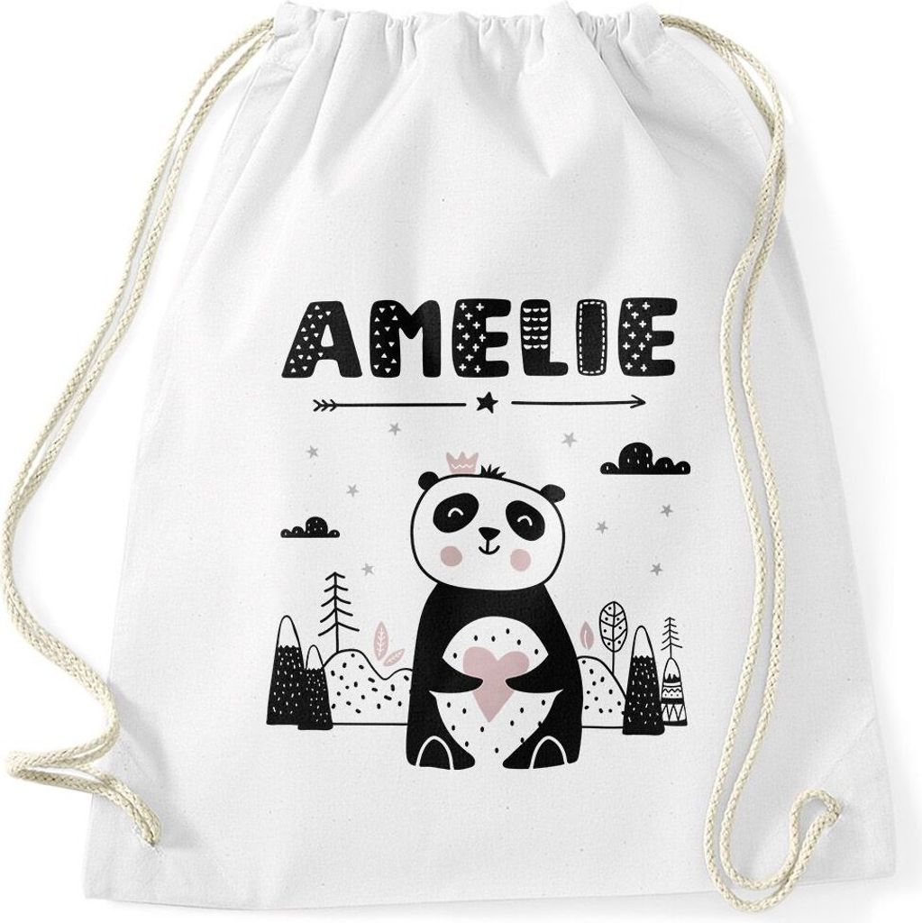 Kinder Turnbeutel personalisiert mit Name Panda Tier-Motiv Namensaufdruck SpecialMe Mädchen weiß unisize