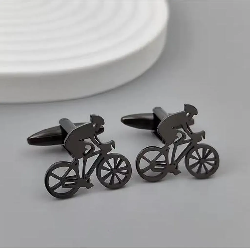 Boutons de manchette cycliste noir en acier pour chemise masculine