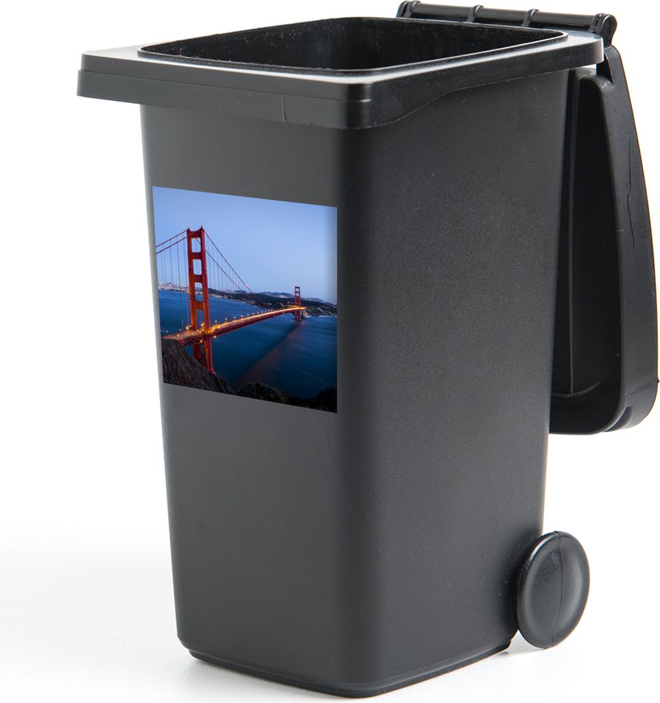 MuchoWow Mülltonnenaufkleber Golden Gate Bridge am Abend beleuchtet 40x40 cm - Abfall-Aufkleber - Container - für Abfallcontainer