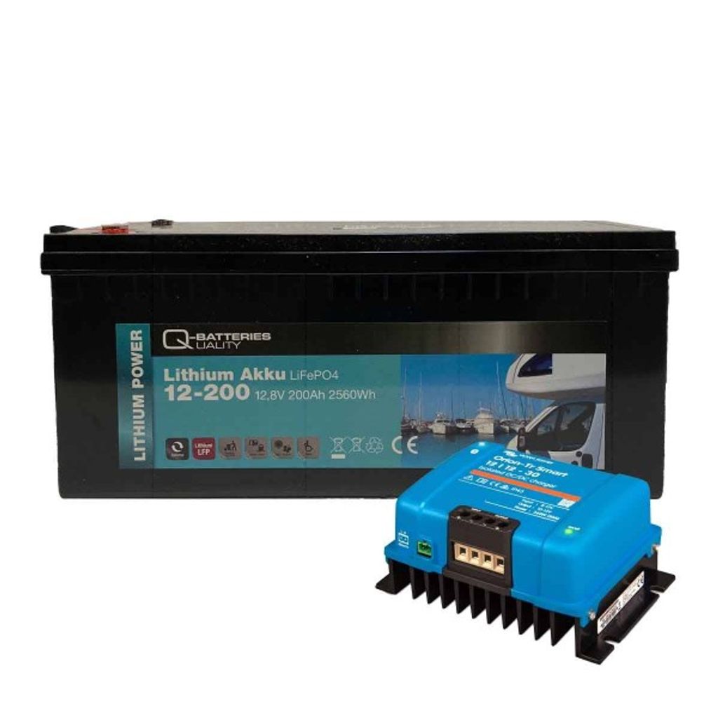 Q-Batteries LiFePO4 12,8V 200 Ah mit Victron Orion-Tr Smart 12/12-30A Ladebooster