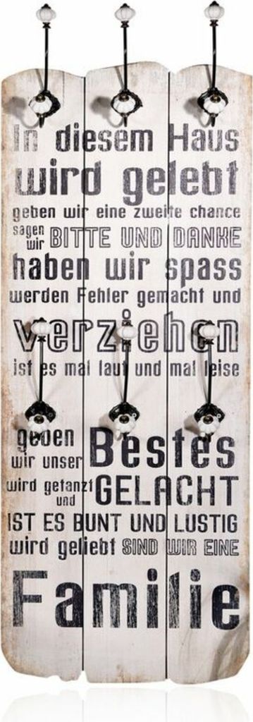 Wandgarderobe 100x40cm Familie 6 Kleiderhaken Flurpaneel Holz Dekoration Eingang