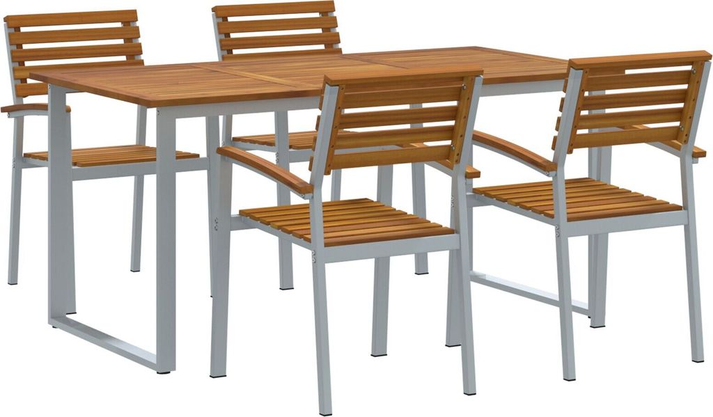 Möbel 5-teilige Essgruppe Garten aus massivem Akazienholz und Metall - Sitzgruppe 3284345