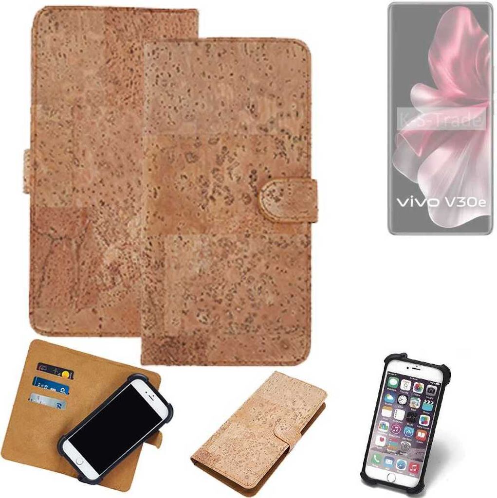 K-S-Trade Hülle kompatibel mit Vivo V30e Global Kork Handyhülle Cover Schutzhülle TPU Case Bumper in Hellbraun, (1x)