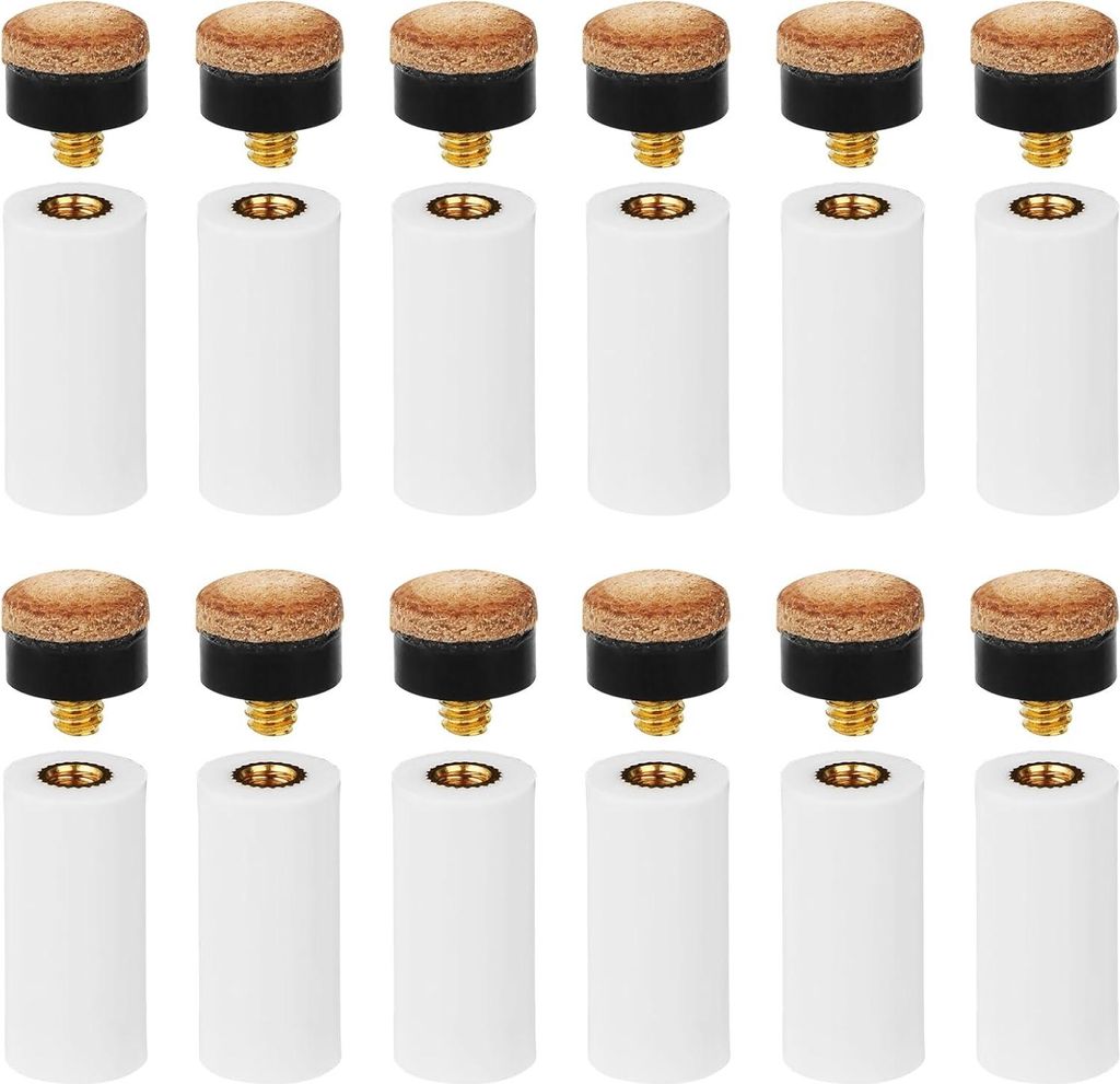 12 Stück Einschraubbare Billardqueue-Tips Ersatz 12mm Queue-Hülsen mit Braunen Leder Billardqueue-Tips