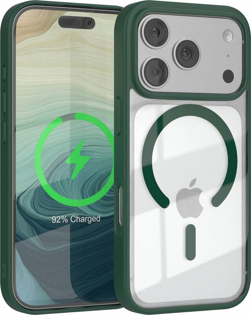 EAZY CASE Clear MagSafe Case für Apple iPhone 17 Pro, Qi-Charging, Silikon mit Kameraschutz, Bumper Case in Grün