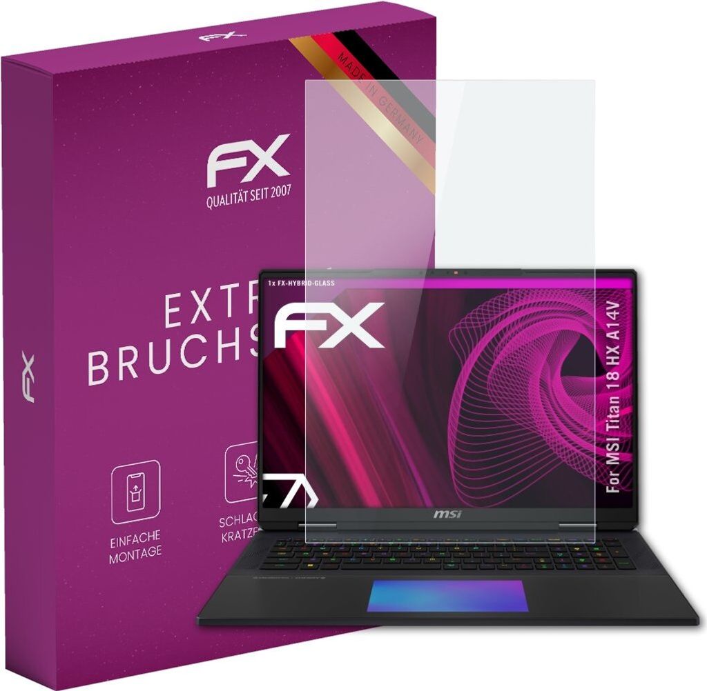 atFoliX FX-Hybrid-Glass Displayfolie kompatibel mit MSI Titan 18 HX A14V Glasfolie