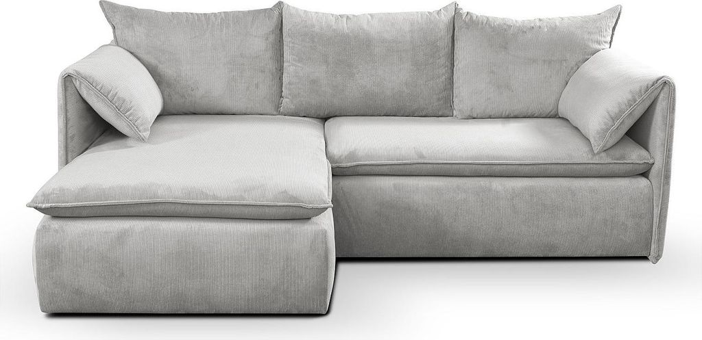 Ecksofa mit Schlaffunktion - Ecke Links - Feincord - Hellgrau - TEODORA