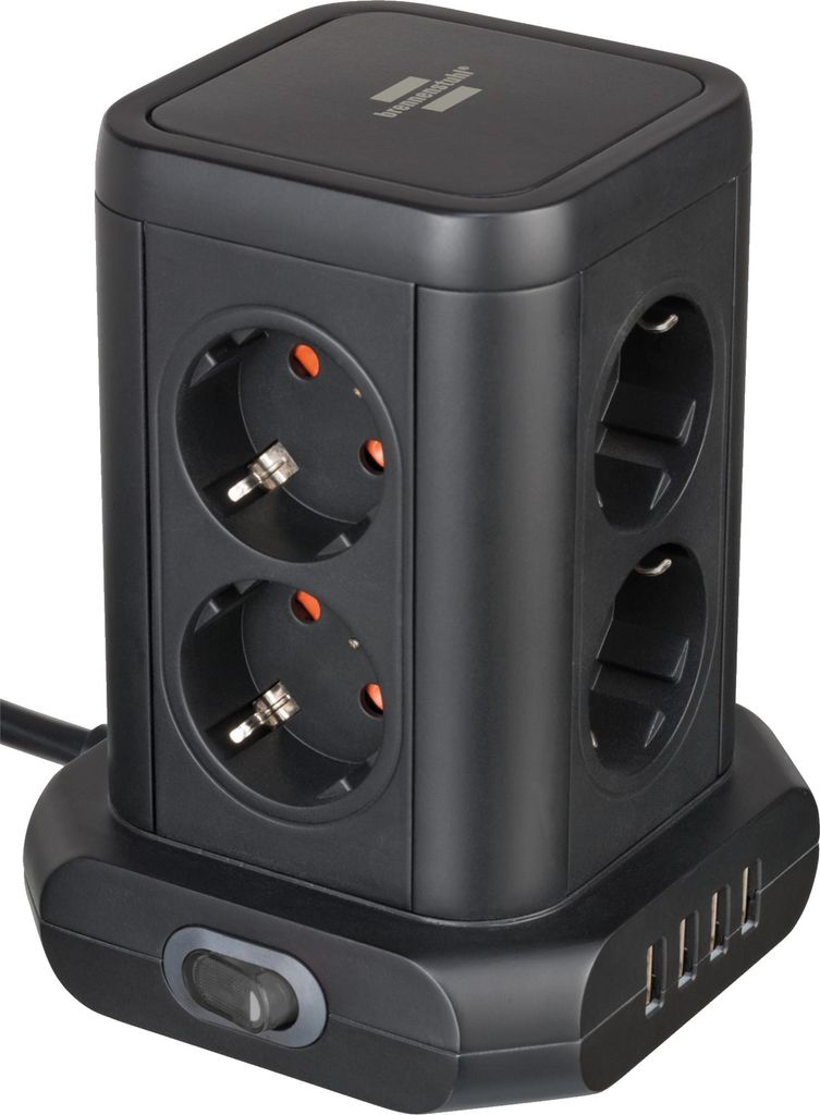 Brennenstuhl 8-gniazdowa wieża z 4 portami USB 2m Zdjęcie produktu 