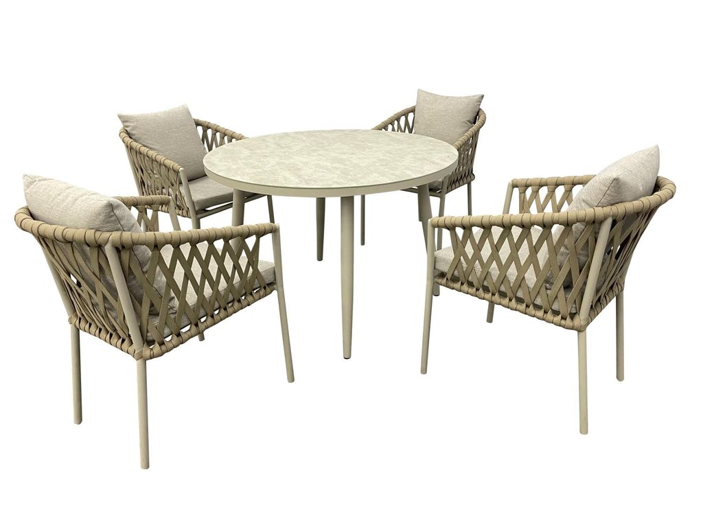 greemotion Balkonmöbel-Set Avola Gartenmöbel-Set Taupe Aluminium 5-teilig inkl. Kissen
