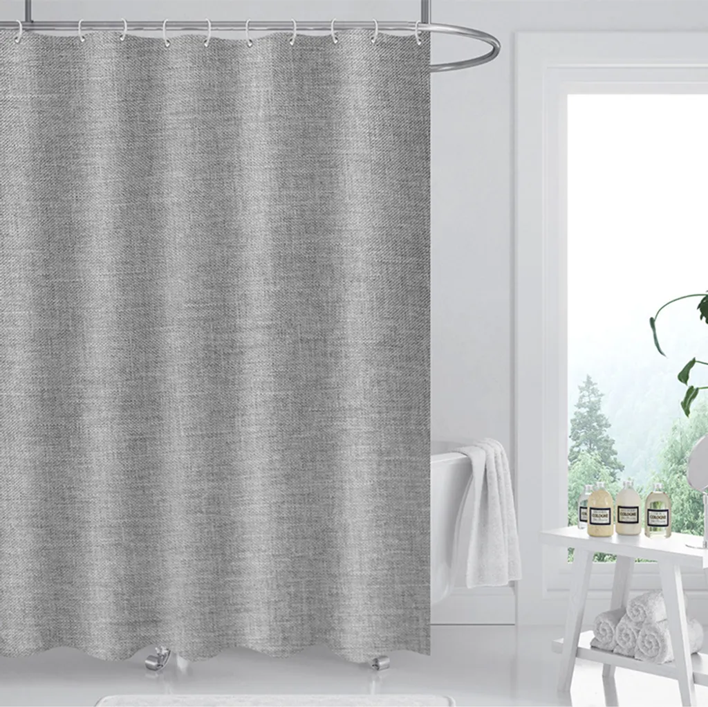 Rideau de douche imperméable effet lin gris 177x177cm avec oeillets