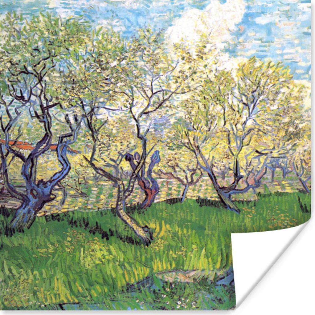 MuchoWow Poster Obstgarten mit blühenden Pflaumen - Vincent van Gogh 75x75 cm - Wand Dekoration