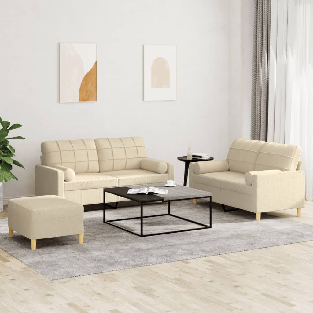 Maison Exclusive - 3-tlg. Sofagarnitur mit Kissen Creme Stoff