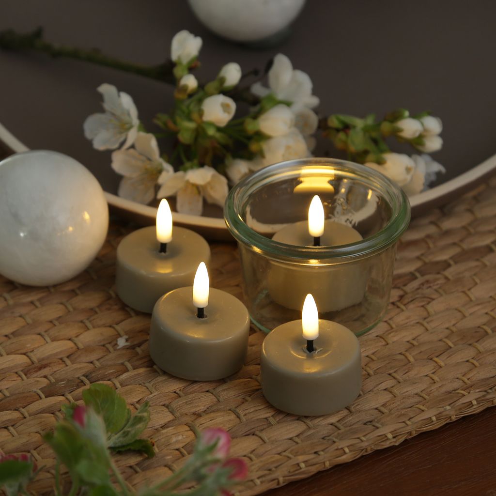 LED Mini Teelichter MIA - realistische 3D Flamme - D: 3,5cm - inkl. Batterien - sandfarben - 4 Stück