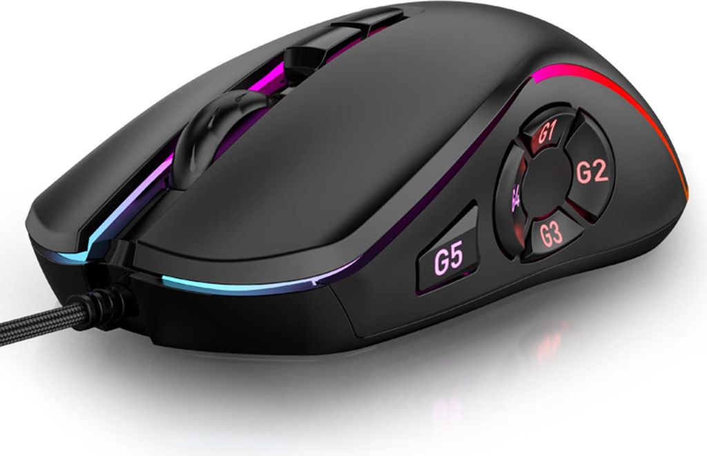 Verkabelte Gaming-Maus, RGB-Hintergrundbeleuchtung, 10 programmierbare Tasten, 14 Lichteffekte, 6 einstellbare DPI 800-12800, für PC Computer
