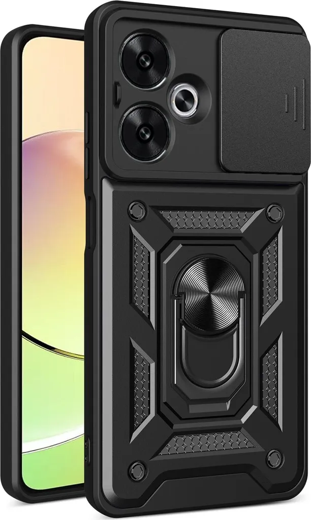 Xiaomi Redmi 13C 5G Cover Rugged: Silicone Bumper Nero con Ring