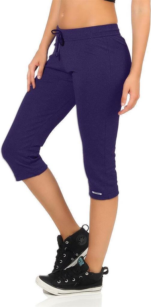 Damen Jogginhose 3/4 Sport-Hose Baumwolle; Dunkelblau S