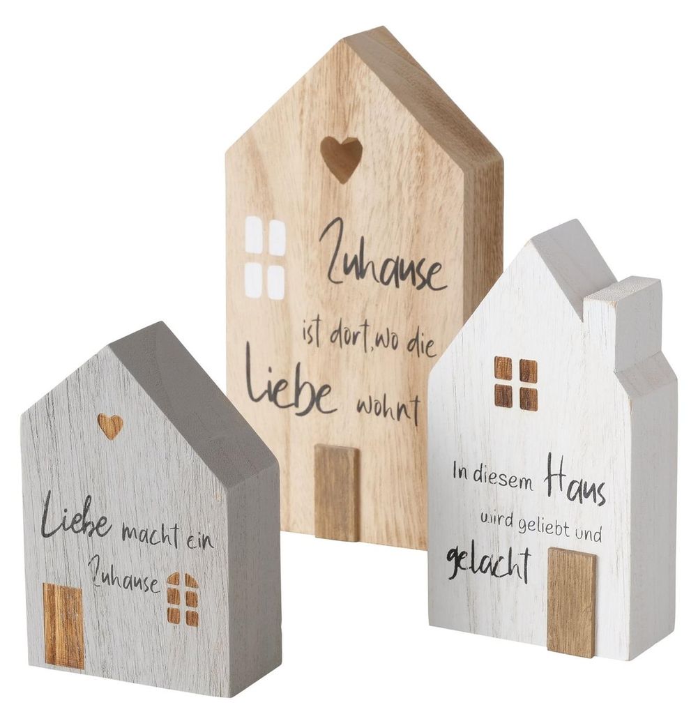Dekoaufsteller Mein Haus grau weiß natur Holz 3 tlg. Produktbild 