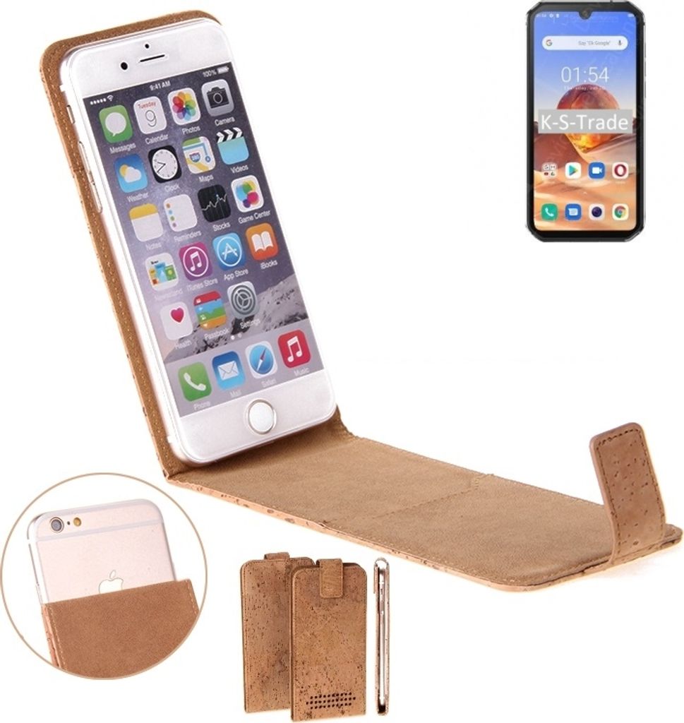 K-S-Trade Handyhülle kompatibel mit Blackview BV9900E Kork Hülle Flipstyle Case Schutzhülle Kork Case Hülle Flip cover Klapphülle Klapp, braun 1x