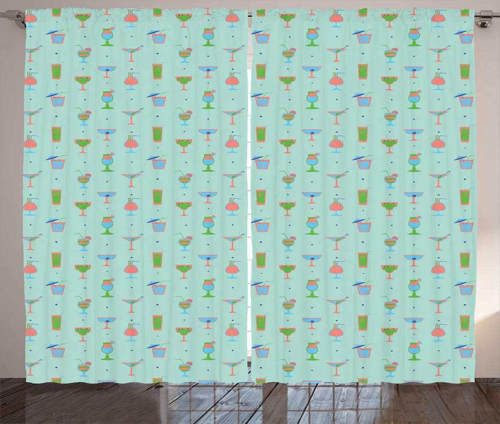 Rideau rustique imprimé cocktails vert menthe avec crochets 280x225 cm