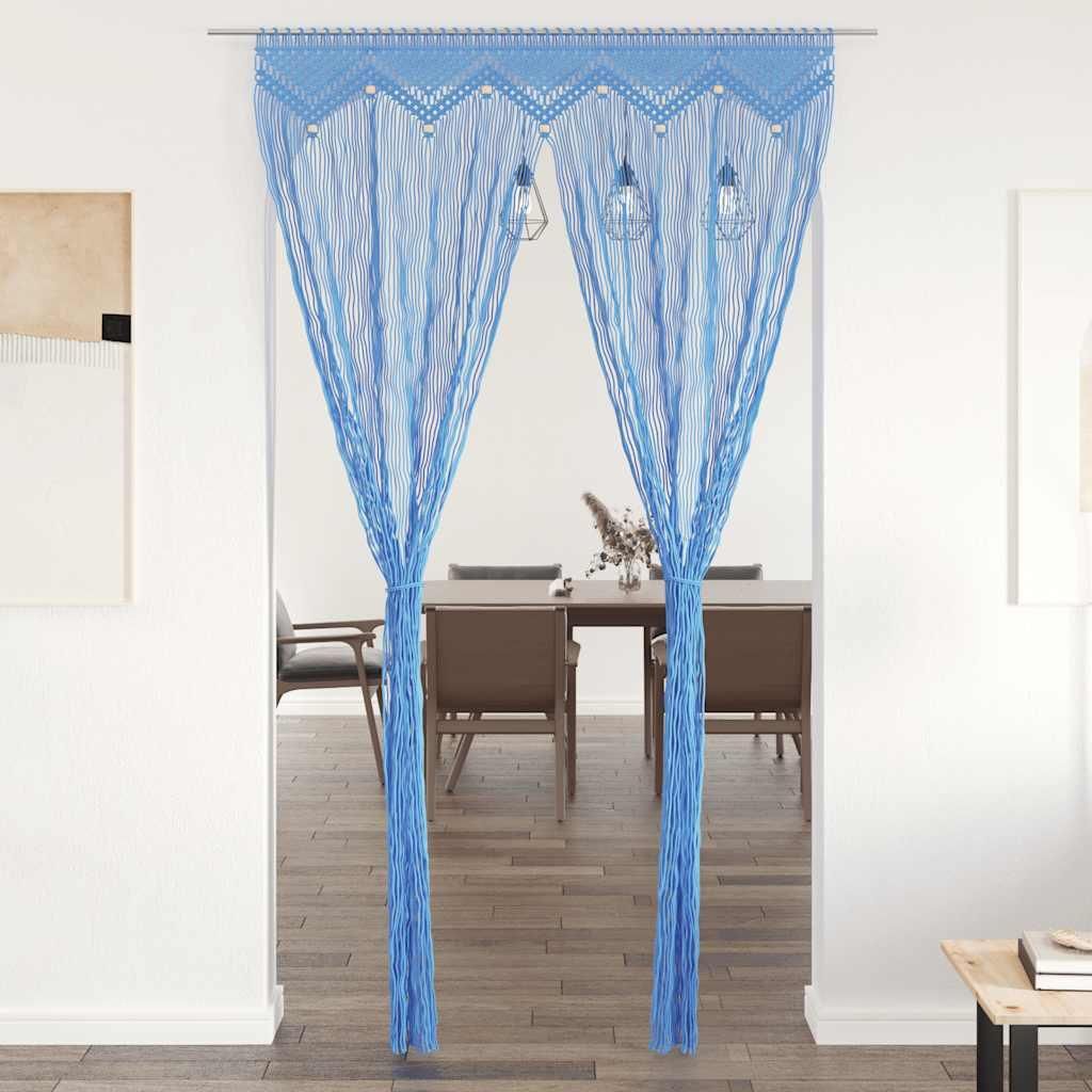 HOMMIE Vorhänge/Gardinen - Makramee Vorhang Blau 140x240cm Baumwolle DE707238 - Gardinen & Vorhänge