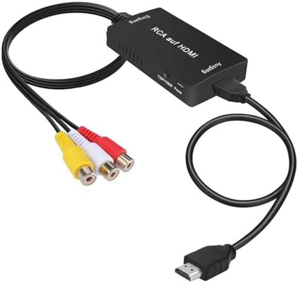 RCA auf HDMI Konverter, 1080P Composite CVBS AV zu HDMI Video Audio Konverter Adapter mit HDMI-Kabel für PS2/Xbox/SNES/ N64/ VHS/VCR Videorecorder...