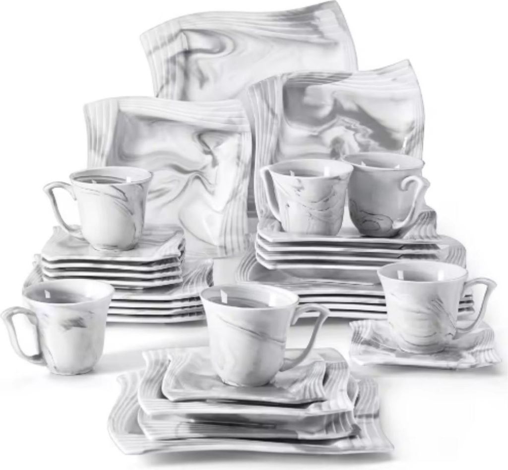 Refined Serviesset 6 Personen – 30-teilig – Keramik – Weiß – Frühstücks- & Essteller – Stapelbar – Zeitloses Design