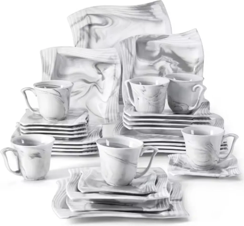Vaisselle en céramique blanche 30 pièces - Set de table design pour 6 personnes