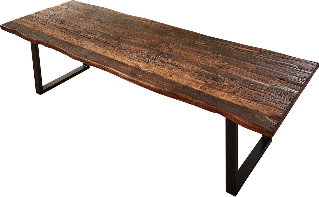 Esstisch 300x100 cm Ramon, recyceltes Altholz, massiver Esszimmertisch mit Rough Wood Platte 50 mm (25+25mm aufgedoppelt), Holztisch mit U-Metallge...