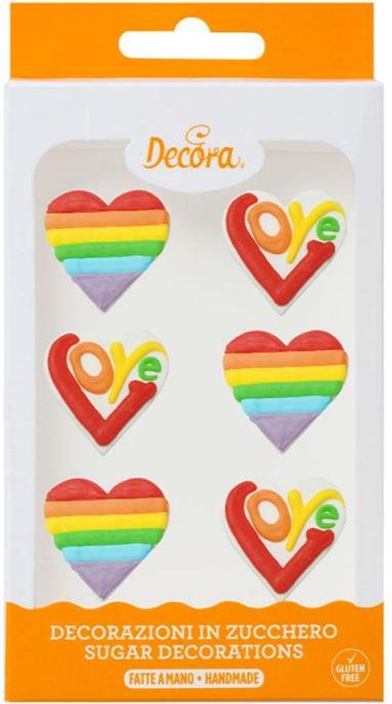 Regenbogen-Herz-Zuckerdekorationen, 6 Stück
