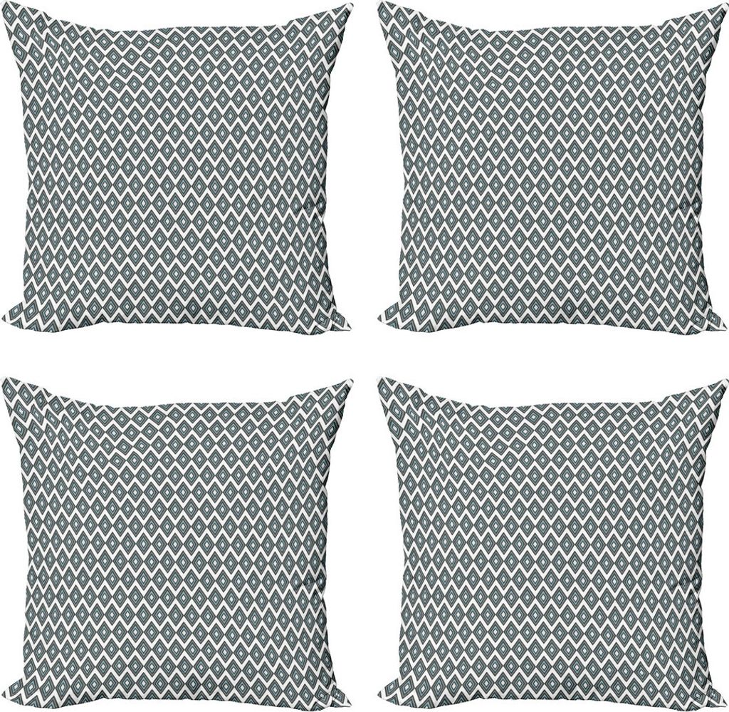 ABAKUHAUS Grau Blau Kissenbezug Set (4 Stück), Bullseye Rhombuses, Moderner Doppelseitiger Digitaldruck, 40 cm x 40 cm, Hellblau und Grau