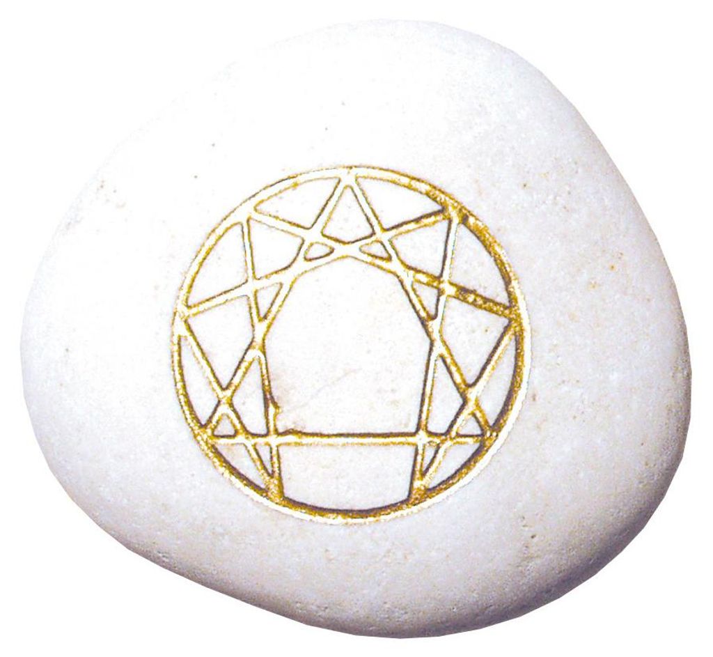 Flußstein "Enneagramm" weiss/gold 7cm