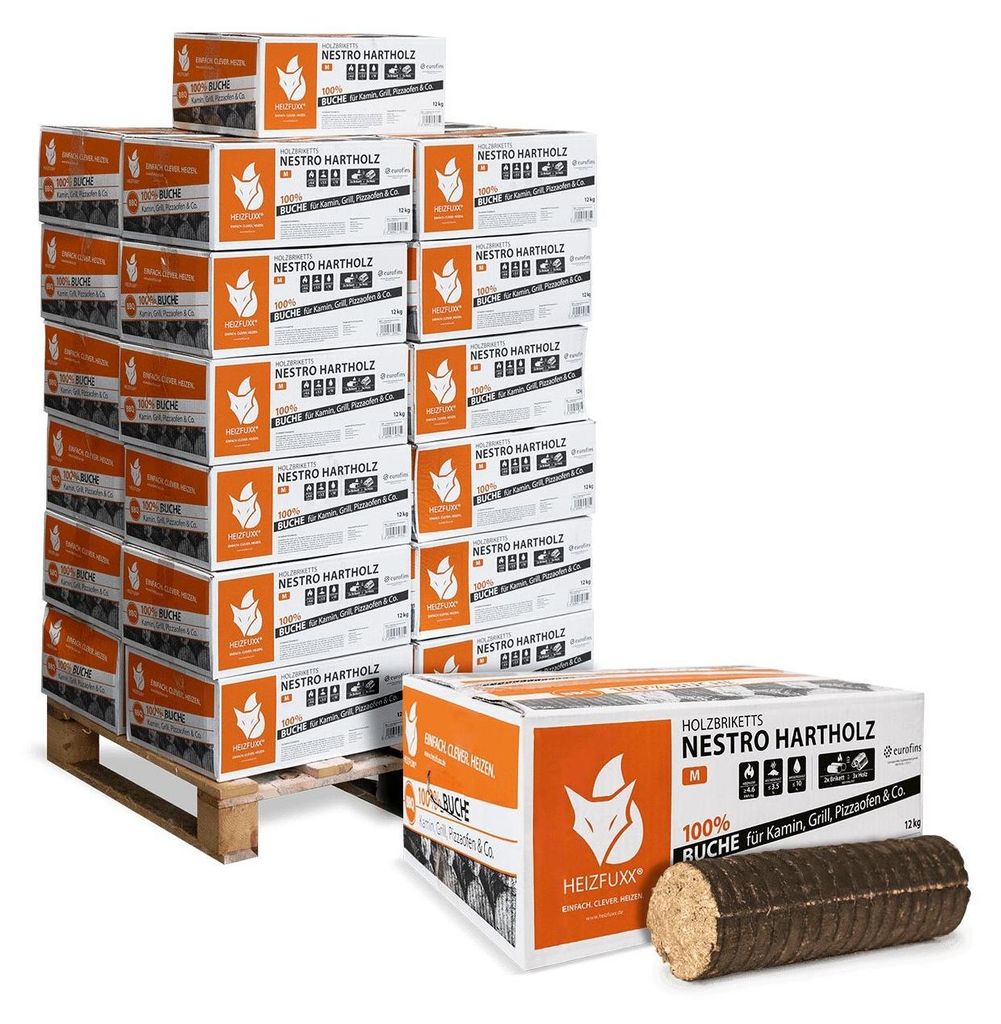 Heizfuxx Nestro M Holzbriketts Hartholz im Karton 12kg x 25 Produktbild 