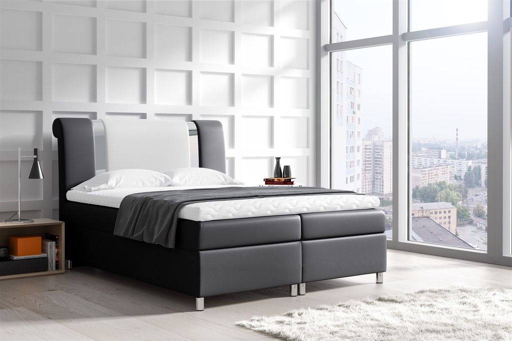 Boxspringbett Schlafzimmerbett NATHAN 180x200cm Kunstl. Schwarz-Weiss