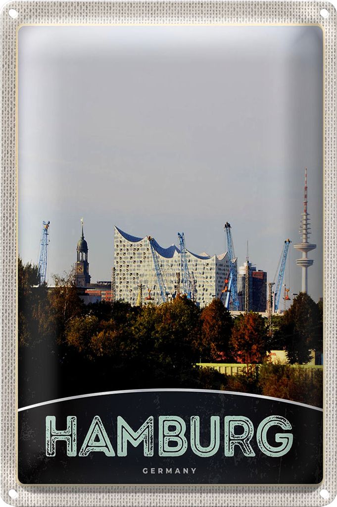 Blechschild Reise 40x30cm Hamburg Stadt Deutschland Hafen Natur