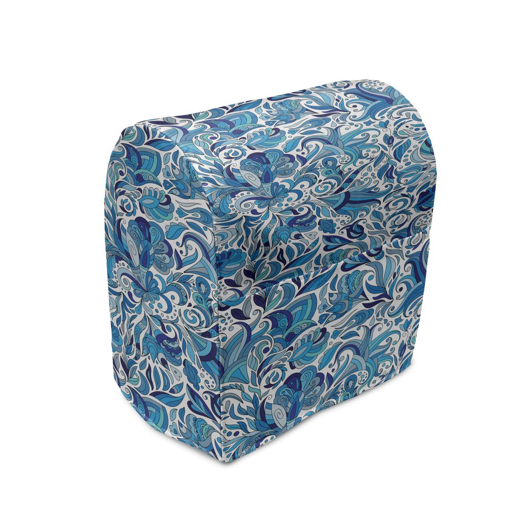 ABAKUHAUS Blumen Standmixerabdeckung, Naher Osten Natur, Küchengerät Taschenhülle mit Taschen, 36 x 39 x 24 cm, Blau Marine und Grün