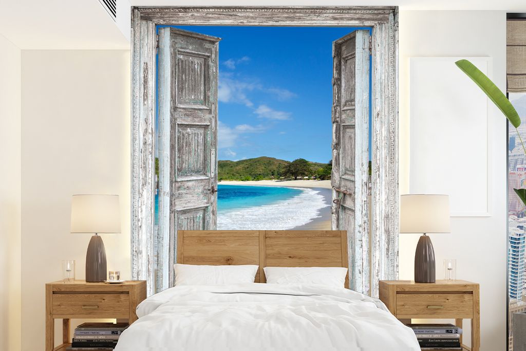 MuchoWow Fototapete für Wohnzimmer oder Schlafzimmer Wandtapete Vinyl Motivtapete Meer - Tropen - Blick - Strand - 165x220 cm - Wanddekorationen