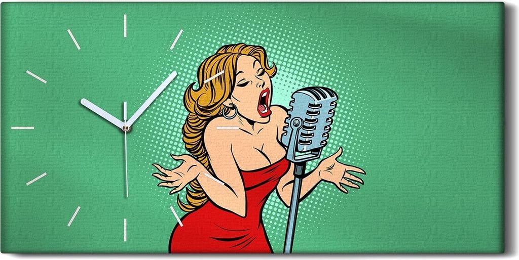Dekor Leinwand Uhr Wandbilder Quarz 60x30 Sängerin Comic Cartoon Pop Art Retro - weiße Hände