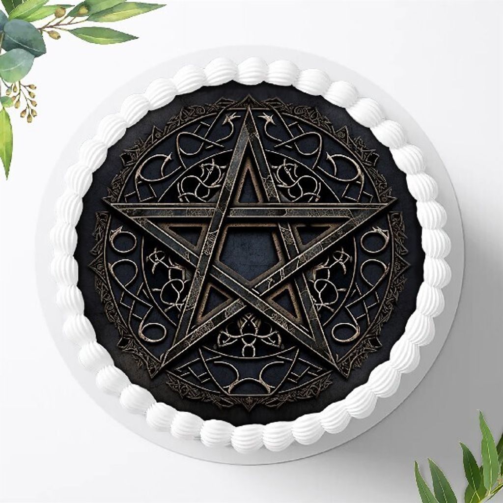 Für die Geburtstags Torte ein Tortenaufleger, Zuckerbild mit dem Motiv: Pentagramm, Essbares Foto für Torten, Fondant, Ø 20cm, 1387z