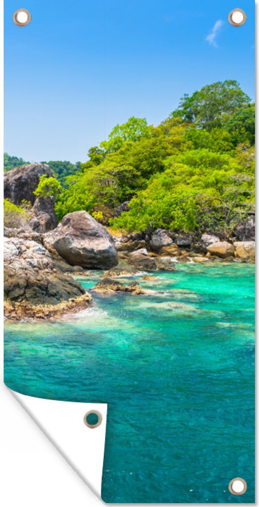 MuchoWow 30x60 cm Outdoor-Poster Gartendeko Sichtschutz Garten Poster für den Garten Ein Touristenboot fährt durch die Bucht von Ko Chang