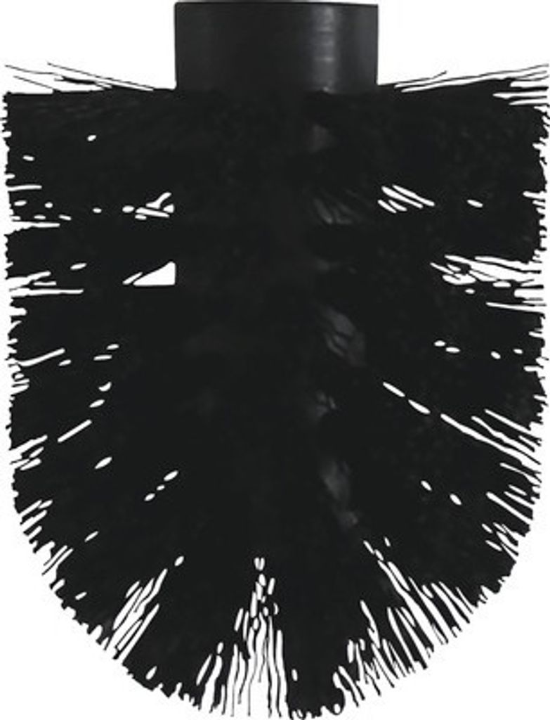 A close-up studio shot of a black toilet brush head.