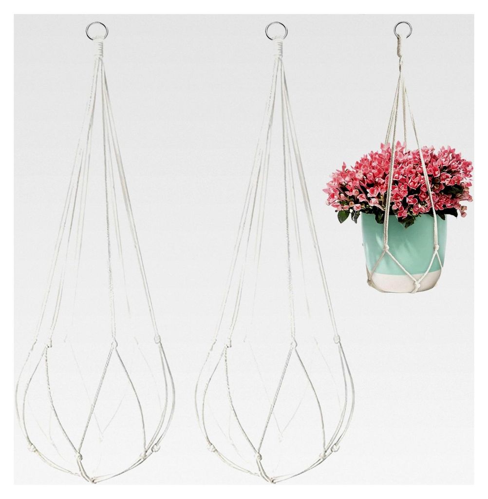 2 Stück Makramee Blumenampel Boho Deko Baumwollseil Blumentopfhalter für Pflanzen, 55 cm