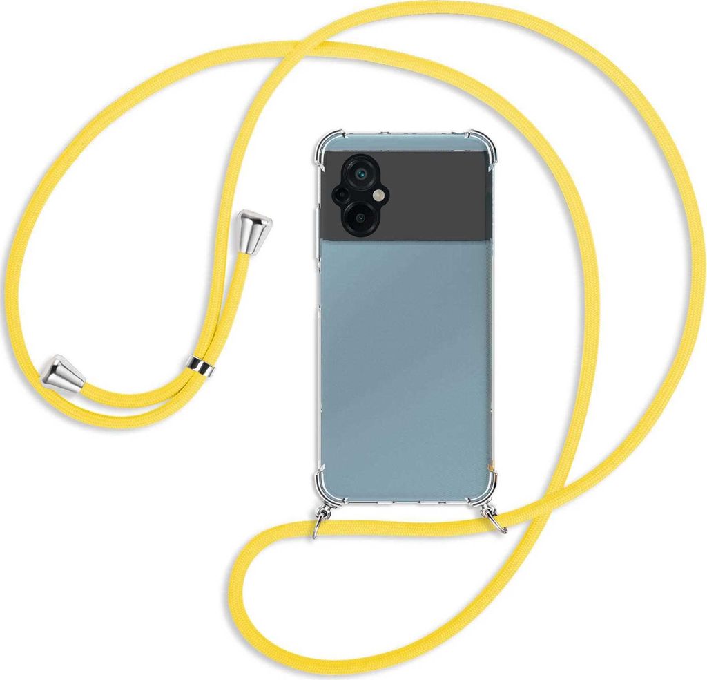 Handykette Backcover-Schutzhülle mit Band (Metall silberfarben) für Xiaomi Poco M5 (6.58'') - gelb