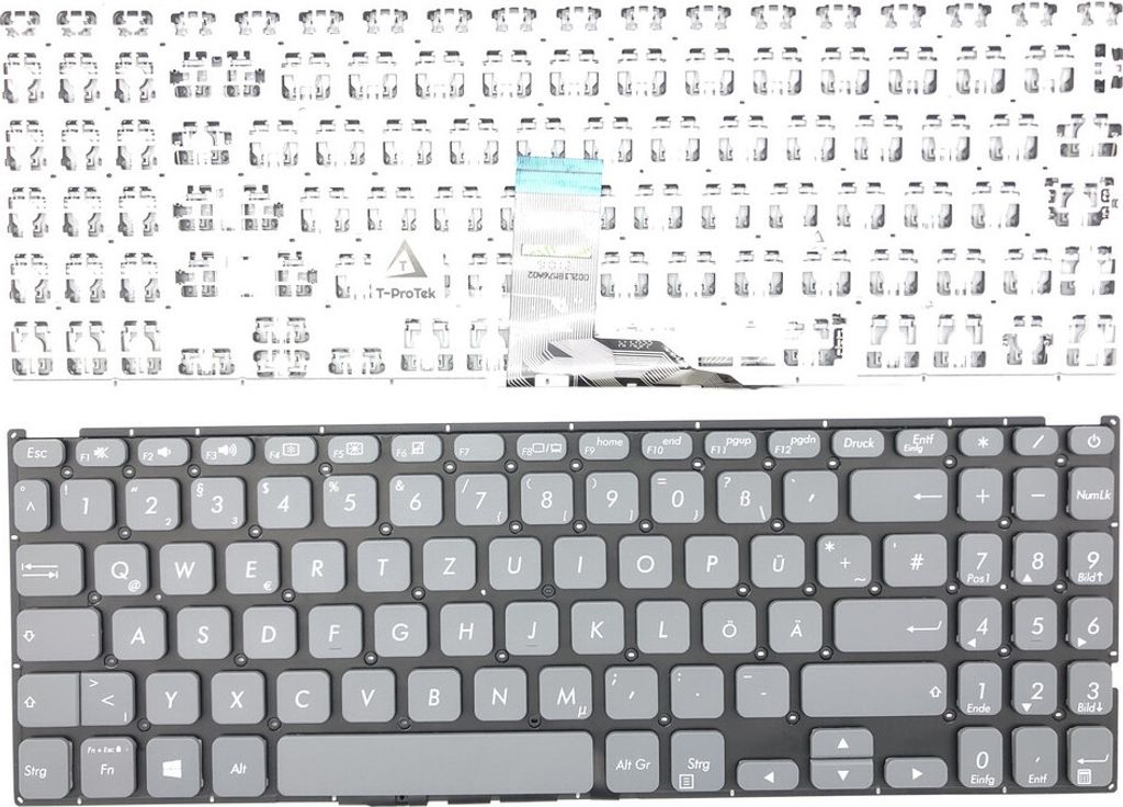DEUTSCHE - Tastatur Keyboard Grau Ohne Rahmen kompatibel für Asus VivoBook 15 F512FL