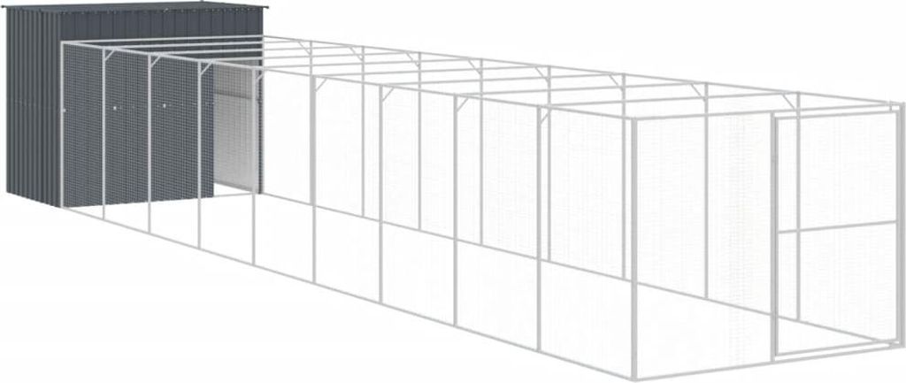 vidaXL Hundehütte mit Auslauf Anthrazit 214x1069x181 cm Stahl Verzinkt