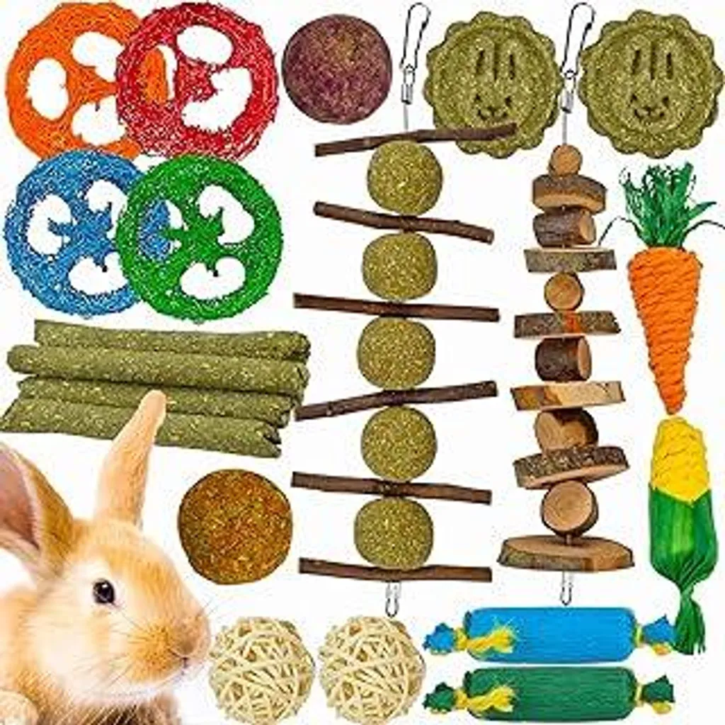 Kit Gioco Naturale per Conigli e Roditori - 21 Pezzi Dentizione Safe