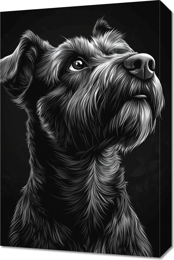 Bild 40x60cm Tierporträt für das Wohnzimmer | Terrier | Schwarz Weiß