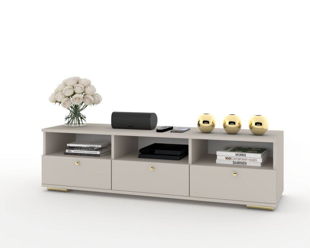 TV-Schrank mit Schubladen Lowboard Fernsehschrank Hania Glam Beige/Cashmere mit Gold 150