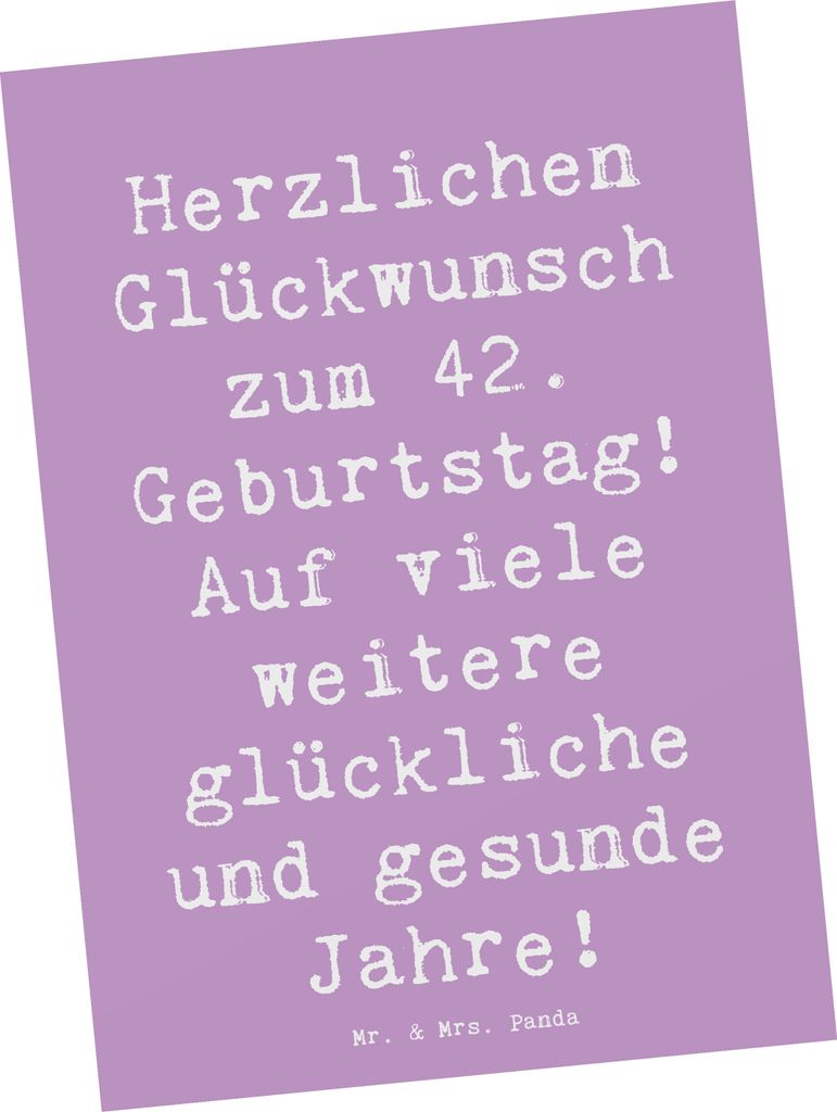 Mr. & Mrs. Panda Postkarte Spruch 42. Geburtstag Glückwunsch - Lavendeltraum - Geschenk, besonderes Ereignis, Postkarten, Liebe zum Detail, Happy ...