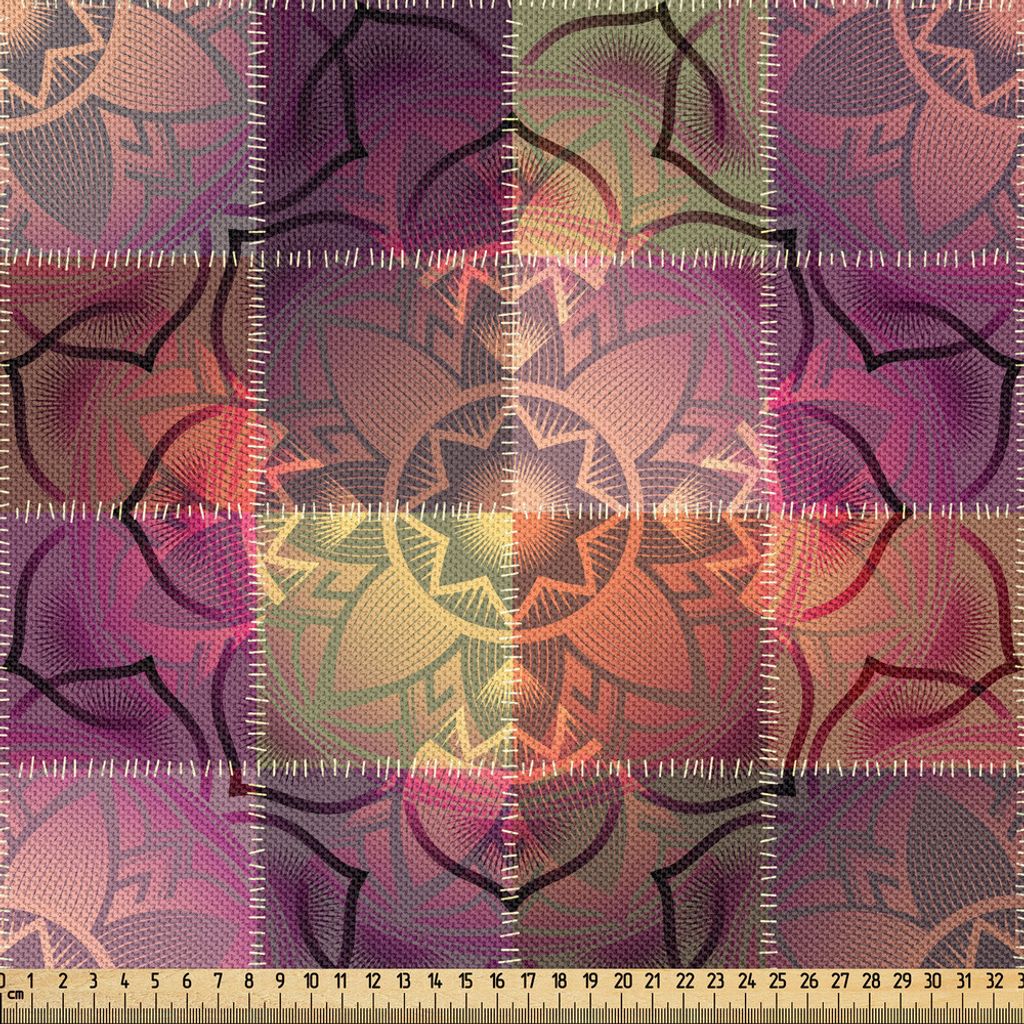 ABAKUHAUS Ethnisch Satin Stoff als Meterware, Nahtloses Muster des Mandalamotivs in Ombre Paisley auf Patchwork mögen Grafik-Bild, 2 M (148 x 200 ...